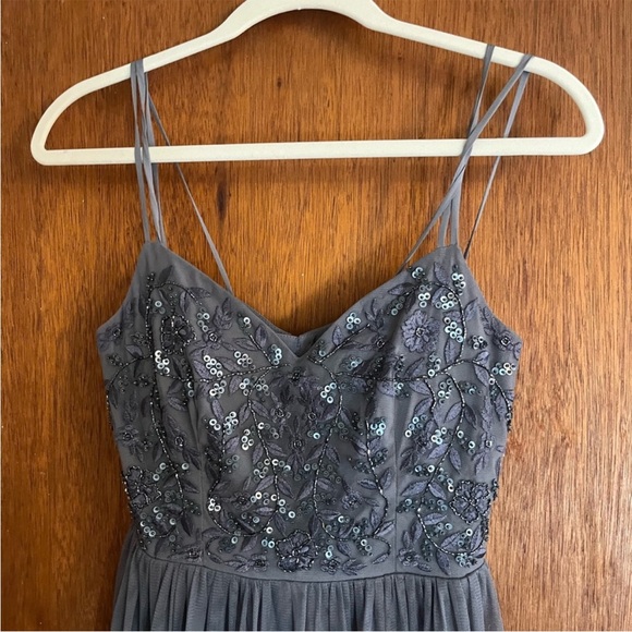 BHLDN Elowen Blue Grey Embellished
Tulle Full Length Bridesmaid Dress 0 - Picture 4 of 7